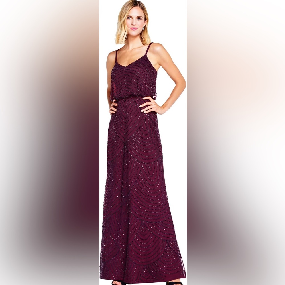 Adrianna Papell Women’s Beaded Blouson Gown in Cassis Purple
